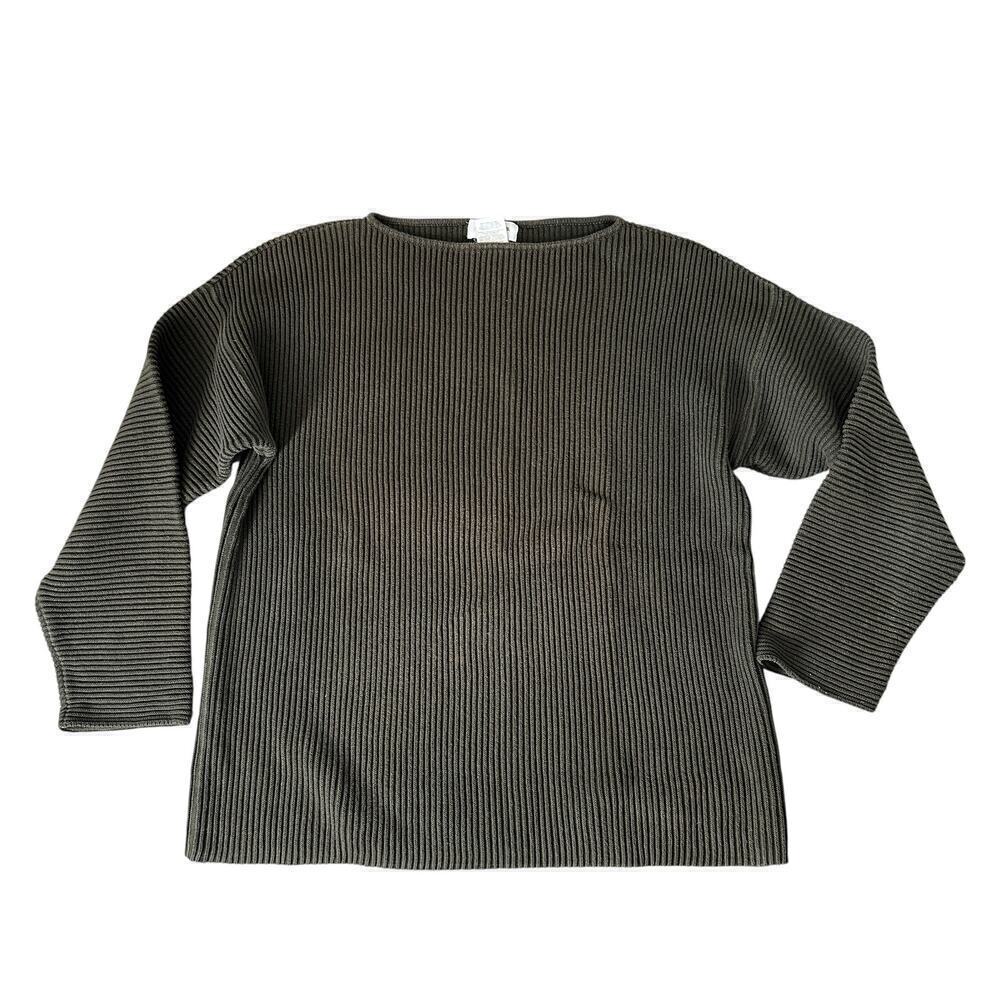 Vintage Y2k Green Ribbed Long Sleeve Sweater Slouchy grandpa size M oversized